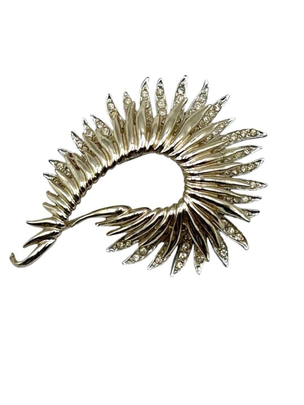 Vintage Marcel Boucher Brooch Gold Tone Rhodium Plated Fern Feather Rhinestones - Picture 5 of 14